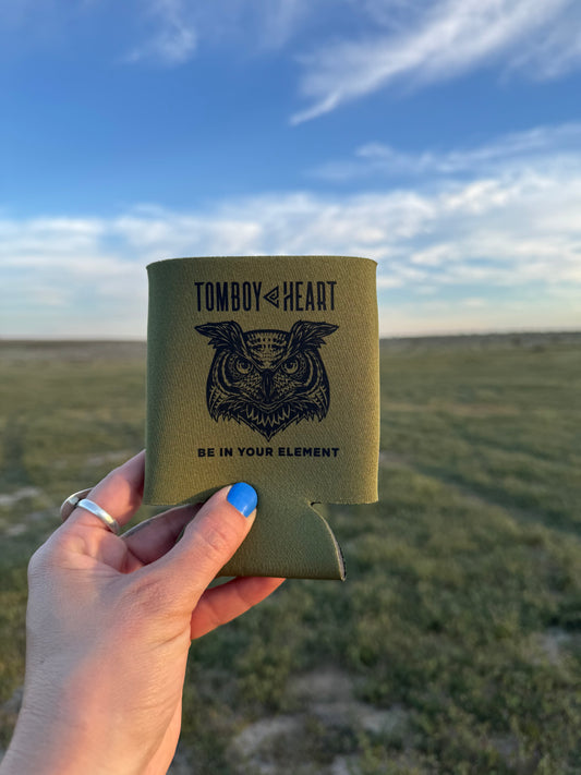 Olive Owl Koozie